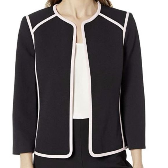 Kasper Jackets & Blazers - 🎄Kasper Jewel Neck Blazer W/ White Contrast Trim